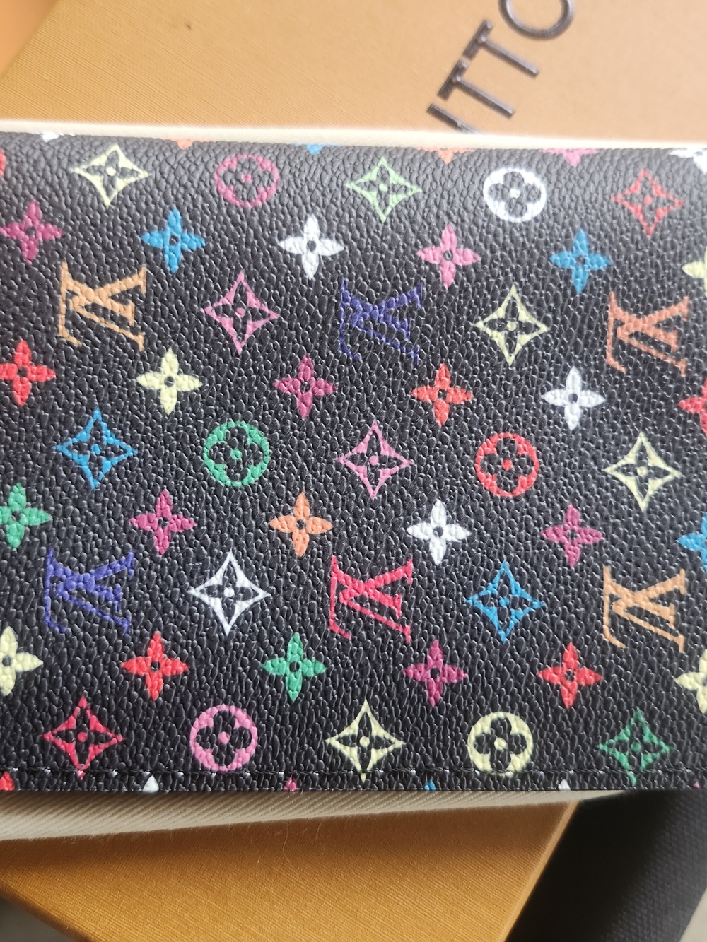 Faahion Multicolor Monogram Black Canvas Wallet/passport Holdrt